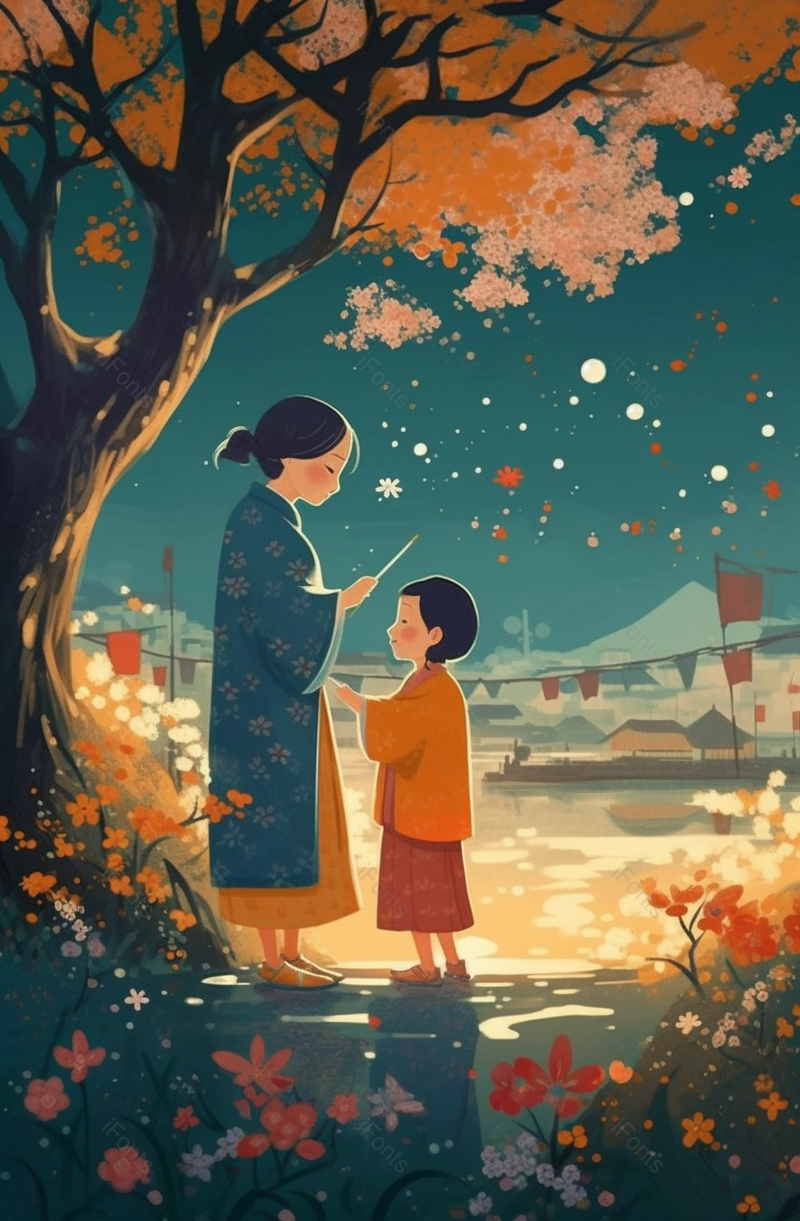 卡通母子母亲节插画海报背景,插画/手绘图,插画/手绘图库,插画/手绘图下载,插画/手绘
